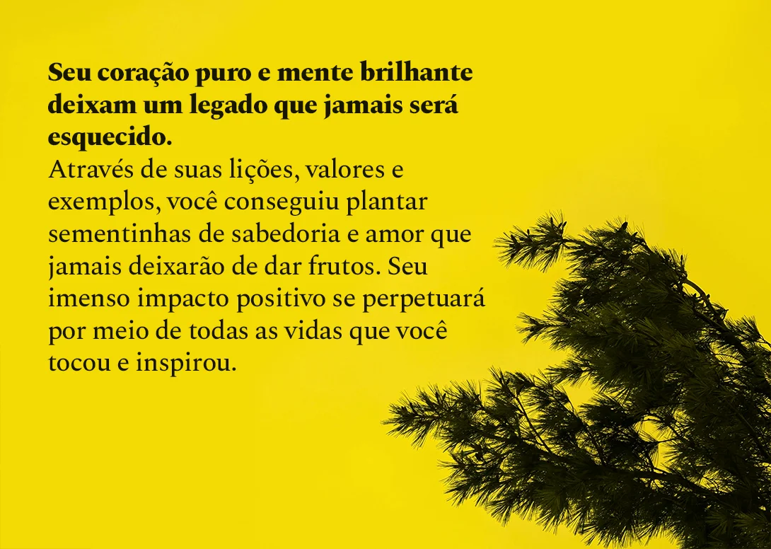 Seu coração puro e mente brilhante deixam um legado que jamais será esquecido