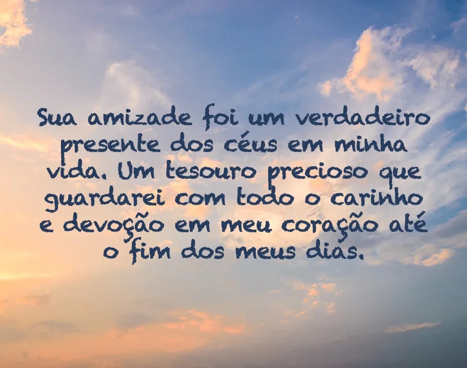 Sua amizade foi um verdadeiro presente dos céus em minha vida