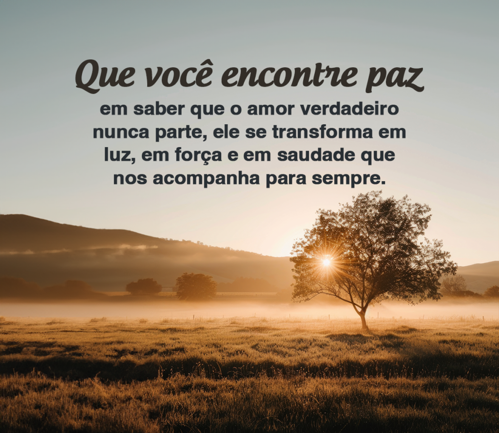 Que você encontre paz em saber que o amor verdadeiro nunca parte, ele se transforma em luz